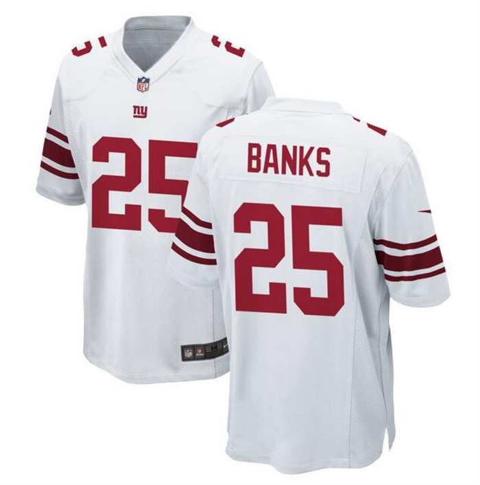 Men's New York Giants #25 Deonte Banks White Stitched Game Jersey Men's New York Giants #25 Deonte Banks White Stitched Game Jersey