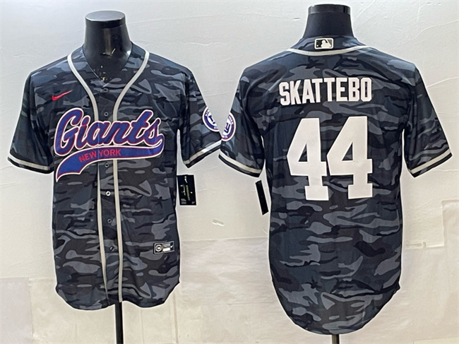 Men's New York Giants #44 Cam Skattebo Gray Camo With Patch Cool Base Stitched Baseball Jersey