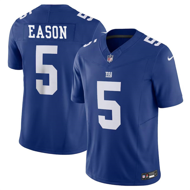 Men's New York Giants #5 Jacob Eason Blue 2023 F.U.S.E. Vapor Untouchable Limited Stitched Jersey Men's New York Giants #5 Jacob Eason Blue 2023 F.U.S.E. Vapor Untouchable Limited Stitched Jersey
