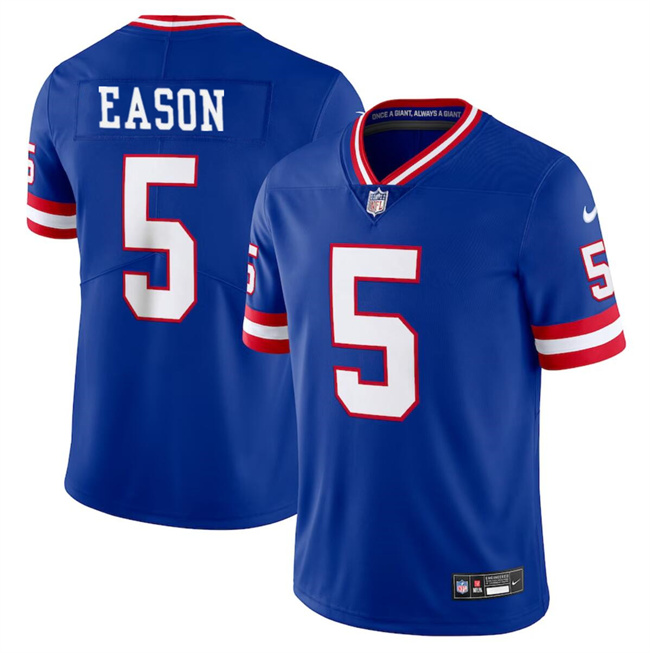 Men's New York Giants #5 Jacob Eason Royal Throwback Limited Stitched Jersey Men's New York Giants #5 Jacob Eason Royal Throwback Limited Stitched Jersey
