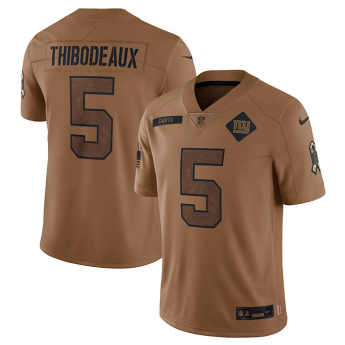 Men's New York Giants #5 Kayvon Thibodeaux 2023 Brown Salute To Service Vapor Untouchable Limited Stitched Jersey Men's New York Giants #5 Kayvon Thibodeaux 2023 Brown Salute To Service Vapor Untouchable Limited Stitched Jersey