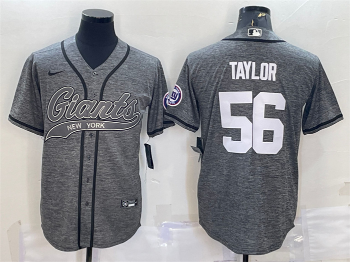 Men's New York Giants #56 Lawrence Taylor Grey With Patch Cool Base Stitched Baseball Jersey Men's New York Giants #56 Lawrence Taylor Grey With Patch Cool Base Stitched Baseball Jersey
