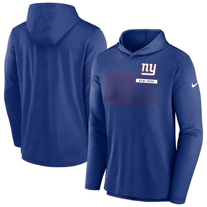 Men's New York Giants Royal Lightweight Performance Hooded Long Sleeve T-Shirt Men's New York Giants Royal Lightweight Performance Hooded Long Sleeve T-Shirt