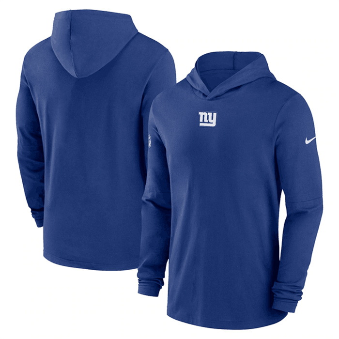 Men's New York Giants Royal Sideline Performance Long Sleeve Hoodie T-Shirt Men's New York Giants Royal Sideline Performance Long Sleeve Hoodie T-Shirt
