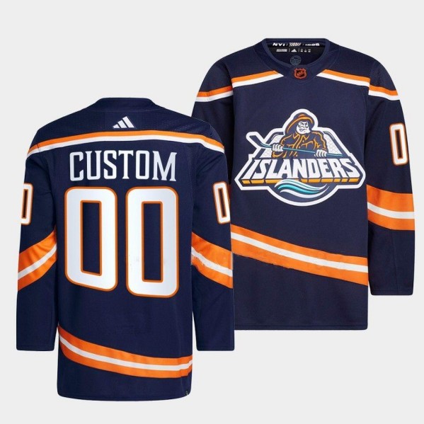 Men's New York Islanders Custom Navy 2022-23 Reverse Retro Stitched Jersey Men's New York Islanders Custom Navy 2022-23 Reverse Retro Stitched Jersey