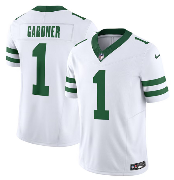 Men's New York Jets #1 Ahmad Sauce Gardner White 2023 F.U.S.E. Vapor Limited Throwback Stitched Football Jersey Men's New York Jets #1 Ahmad Sauce Gardner White 2023 F.U.S.E. Vapor Limited Throwback Stitched Football Jersey