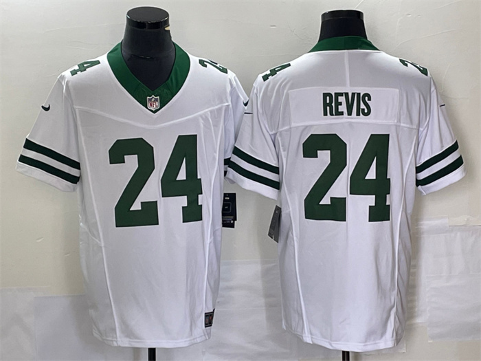 Men's New York Jets #24 Darrelle Revis White 2023 F.U.S.E. Vapor Limited Throwback Stitched Football Jersey Men's New York Jets #24 Darrelle Revis White 2023 F.U.S.E. Vapor Limited Throwback Stitched Football Jersey