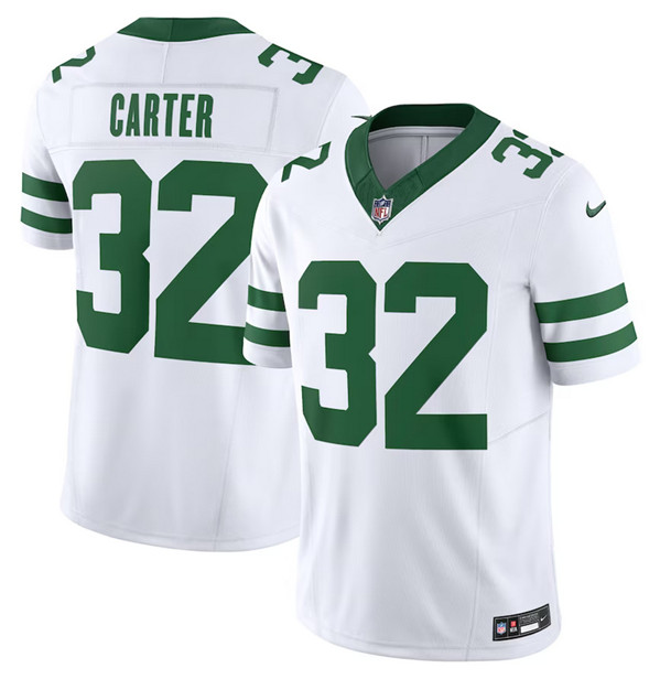 Men's New York Jets #32 Michael Carter White 2023 F.U.S.E. Vapor Limited Throwback Stitched Football Jersey Men's New York Jets #32 Michael Carter White 2023 F.U.S.E. Vapor Limited Throwback Stitched Football Jersey