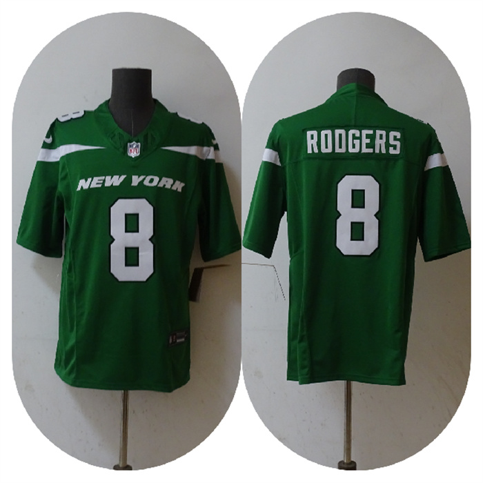 Men's New York Jets #8 Aaron Rodgers 2023 F.U.S.E. Green Vapor Untouchable Limited Stitched Jersey Men's New York Jets #8 Aaron Rodgers 2023 F.U.S.E. Green Vapor Untouchable Limited Stitched Jersey