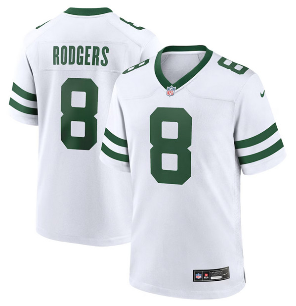 Men's New York Jets #8 Aaron Rodgers White Throwback Player Stitched Game Jersey Men's New York Jets #8 Aaron Rodgers White Throwback Player Stitched Game Jersey
