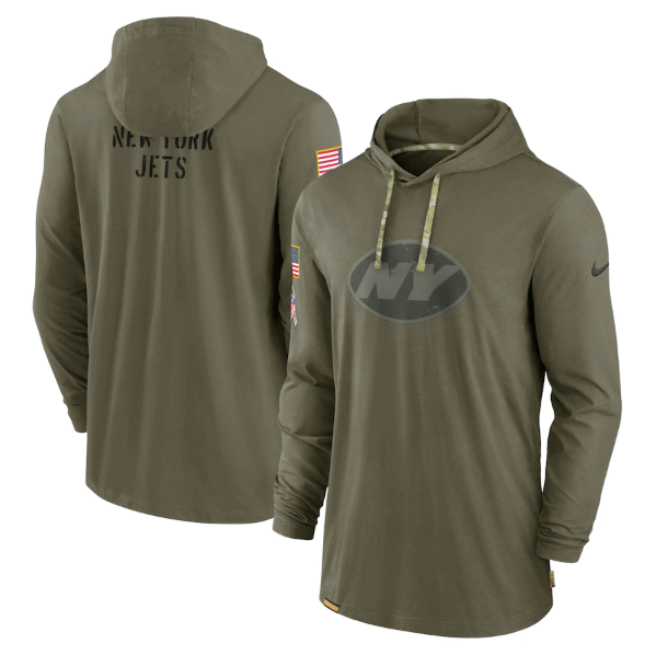 Men's New York Jets 2022 Olive Salute To Service Tonal Pullover Hoodie