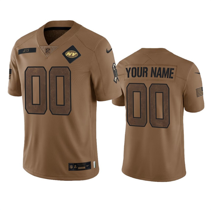 Men's New York Jets Active Player Custom 2023 Brown Salute To Setvice Limited Stitched Football Jersey Men's New York Jets Active Player Custom 2023 Brown Salute To Setvice Limited Stitched Football Jersey