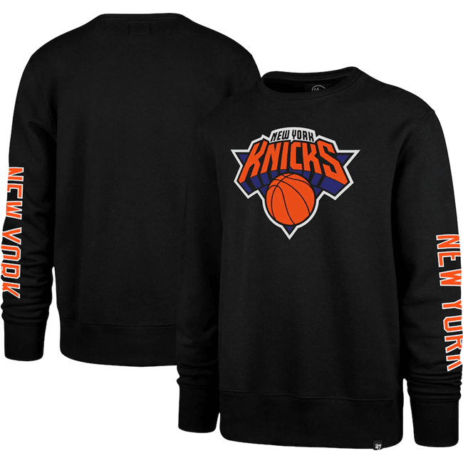 Men's New York Knicks '47 Black 2022 23 City Edition Two-Peat Headline Pullover Sweatshirt