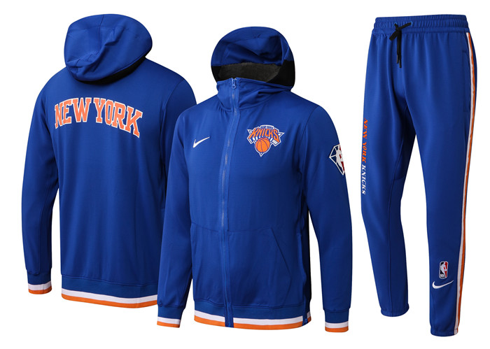 Men's New York Knicks 75th Anniversary Royal Performance Showtime Full-Zip Hoodie Jacket And Pants Suit Men's New York Knicks 75th Anniversary Royal Performance Showtime Full-Zip Hoodie Jacket And Pants Suit