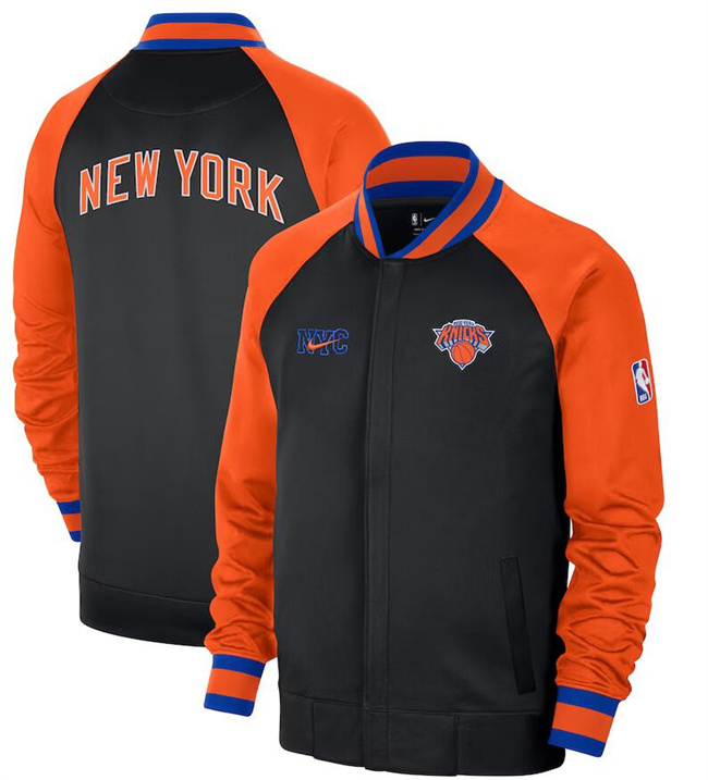 Men's New York Knicks Black Orange 2022 23 City Edition Full-Zip Jacket Men's New York Knicks Black Orange 2022 23 City Edition Full-Zip Jacket