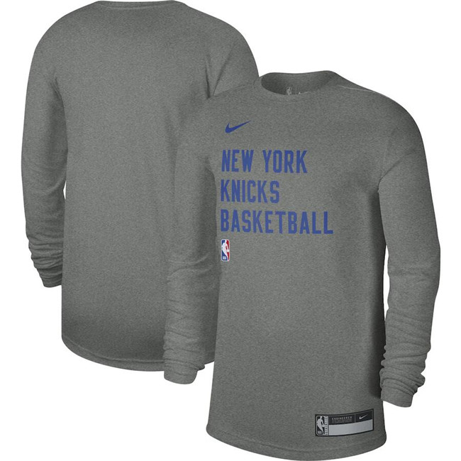 Men's New York Knicks Heather Gray 2023 24 Legend On-Court Practice Long Sleeve T-Shirt