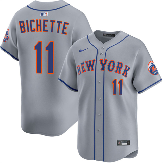 Men's New York Mets #11 Bo Bichette 2026 Grey Limited Stitched Baseball Jersey Men's New York Mets #11 Bo Bichette 2026 Grey Limited Stitched Baseball Jersey
