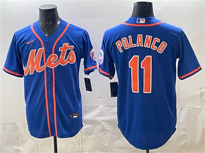 Men's New York Mets #11 Jorge Polanco Blue Cool Base Stitched Baseball Jersey Men's New York Mets #11 Jorge Polanco Blue Cool Base Stitched Baseball Jersey