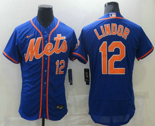 Men's New York Mets #12 Francisco Lindor Blue Stitched MLB Flex Base Nike Jersey Men's New York Mets #12 Francisco Lindor Blue Stitched MLB Flex Base Nike Jersey