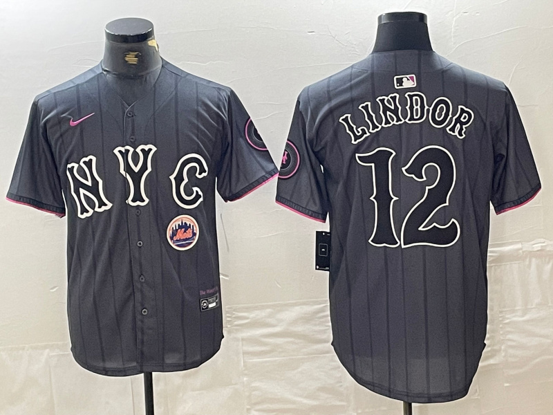 Men's New York Mets #12 Francisco Lindor Graphite 2024 City Connect Limited Stitched Baseball Jersey 1 Men's New York Mets #12 Francisco Lindor Graphite 2024 City Connect Limited Stitched Baseball Jersey 1