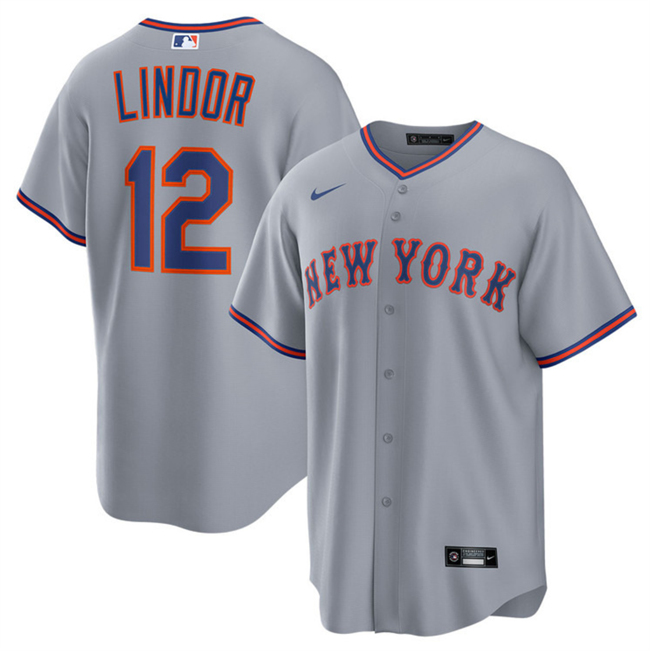 Men's New York Mets #12 Francisco Lindor Grey 2025 Limited Stitched Baseball Jersey Men's New York Mets #12 Francisco Lindor Grey 2025 Limited Stitched Baseball Jersey