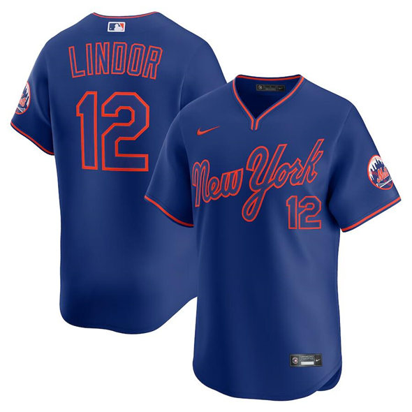 Men's New York Mets #12 Francisco Lindor Royal 2025 Alternate Limited Stitched Baseball Jersey Men's New York Mets #12 Francisco Lindor Royal 2025 Alternate Limited Stitched Baseball Jersey