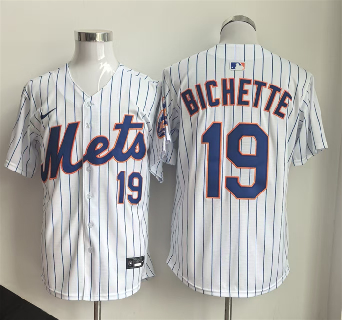 Men's New York Mets #19 Bo Bichette 2026 White Home Limited Stitched Baseball Jersey Men's New York Mets #19 Bo Bichette 2026 White Home Limited Stitched Baseball Jersey
