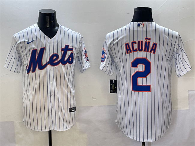 Men's New York Mets #2 Luisangel Acuna White Cool Base Stitched Baseball Jersey Men's New York Mets #2 Luisangel Acuna White Cool Base Stitched Baseball Jersey