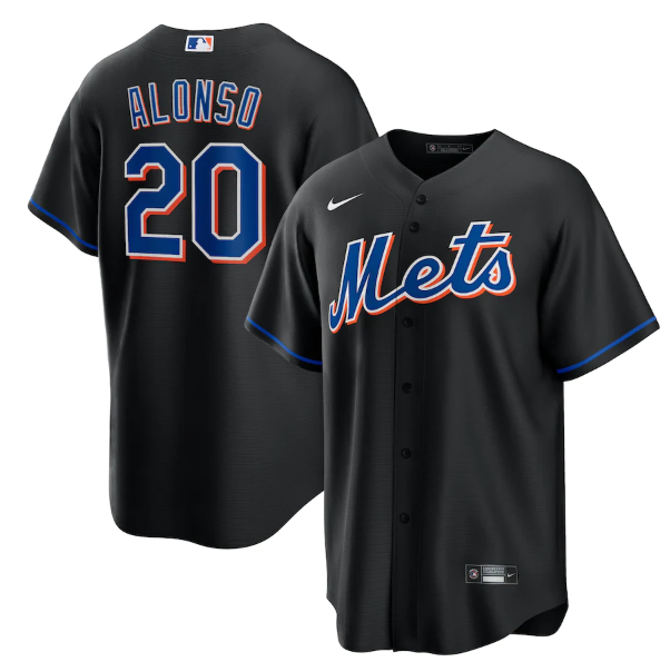 Men's New York Mets #20 Pete Alonso 2022 Black Cool Base Stitched Baseball Jersey Men's New York Mets #20 Pete Alonso 2022 Black Cool Base Stitched Baseball Jersey