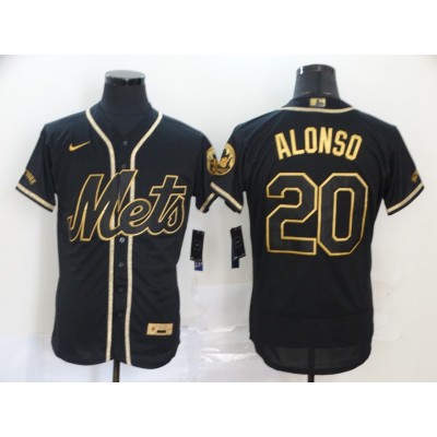 Men's New York Mets #20 Pete Alonso Black Gold Flex Base Stitched Jersey Men's New York Mets #20 Pete Alonso Black Gold Flex Base Stitched Jersey