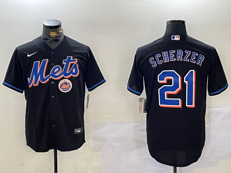 Men's New York Mets #21 Max Scherzer Black Cool Base Stitched Baseball Jersey 1 Men's New York Mets #21 Max Scherzer Black Cool Base Stitched Baseball Jersey 1