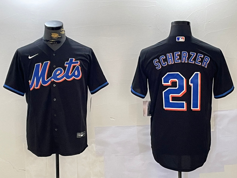 Men's New York Mets #21 Max Scherzer Black Cool Base Stitched Baseball Jersey 3 Men's New York Mets #21 Max Scherzer Black Cool Base Stitched Baseball Jersey 3