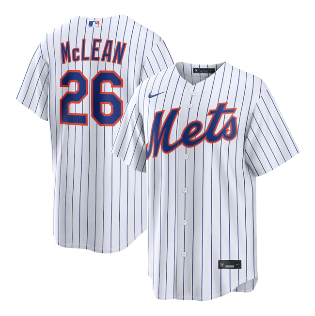 Men's New York Mets #26 Nolan McLean 2026 White Cool Base Stitched Baseball Jersey Men's New York Mets #26 Nolan McLean 2026 White Cool Base Stitched Baseball Jersey