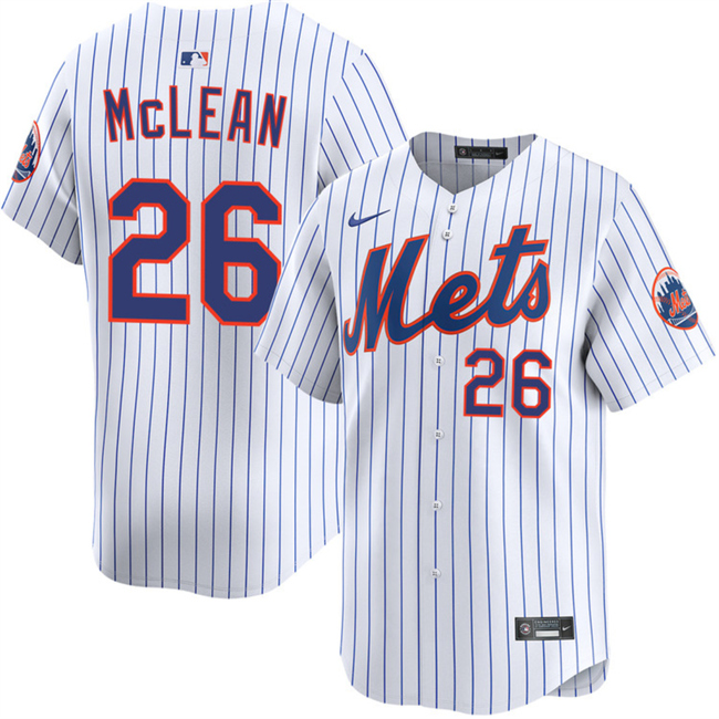 Men's New York Mets #26 Nolan McLean White 2025 Home Limited Stitched Baseball Jersey Men's New York Mets #26 Nolan McLean White 2025 Home Limited Stitched Baseball Jersey