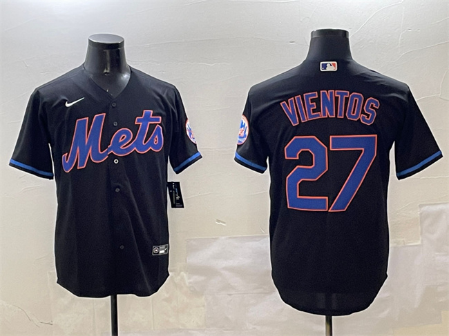 Men's New York Mets #27 Mark Vientos Black Cool Base Stitched Baseball Jersey Men's New York Mets #27 Mark Vientos Black Cool Base Stitched Baseball Jersey