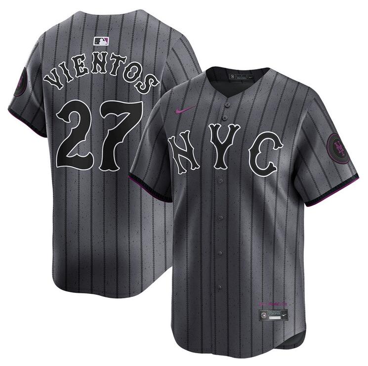 Men's New York Mets #27 Mark Vientos Graphite City Connect Limited Stitched Baseball Jersey Men's New York Mets #27 Mark Vientos Graphite City Connect Limited Stitched Baseball Jersey
