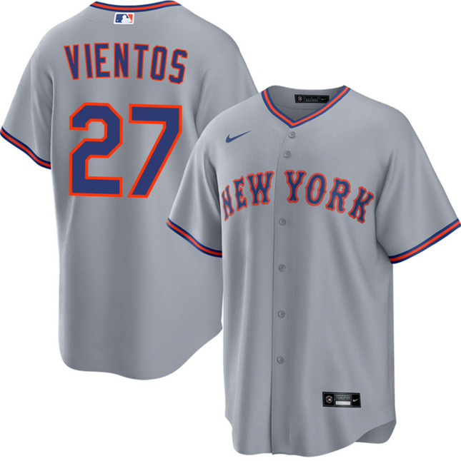 Men's New York Mets #27 Mark Vientos Grey 2025 Limited Stitched Baseball Jersey Men's New York Mets #27 Mark Vientos Grey 2025 Limited Stitched Baseball Jersey