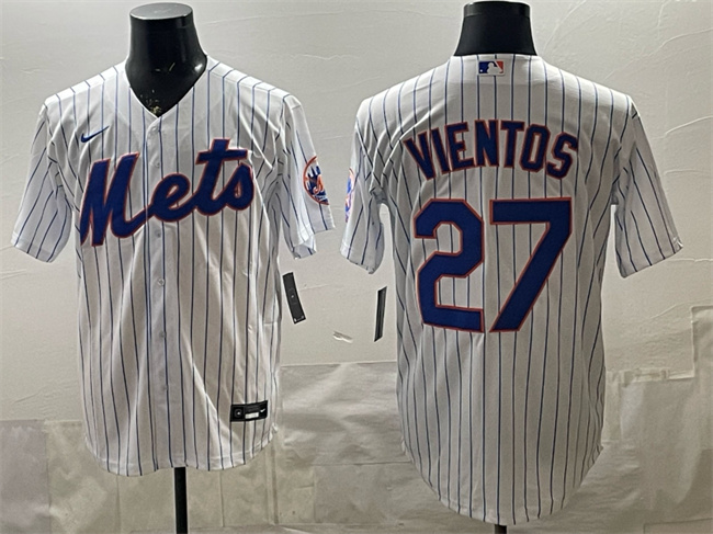 Men's New York Mets #27 Mark Vientos White Cool Base Stitched Baseball Jersey Men's New York Mets #27 Mark Vientos White Cool Base Stitched Baseball Jersey