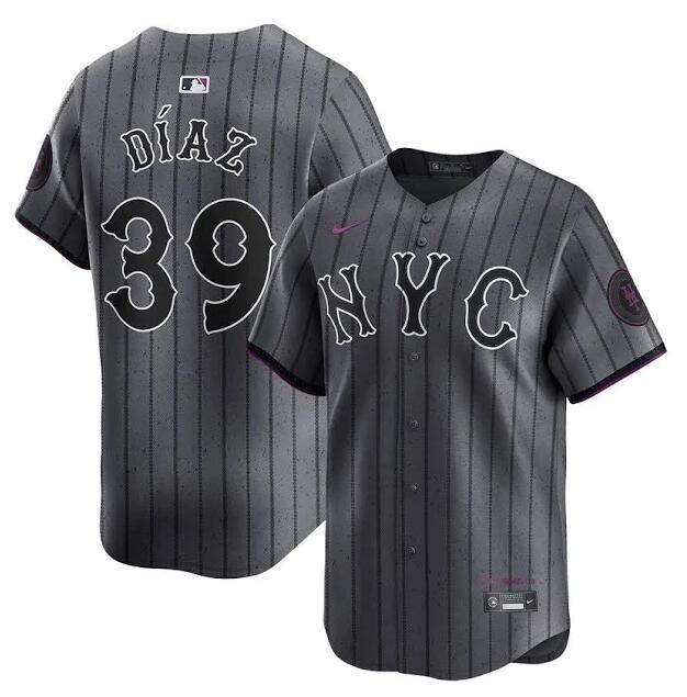 Men's New York Mets #39 Edwin Díaz Graphite 2024 City Connect Limited Stitched Baseball Jersey Men's New York Mets #39 Edwin Díaz Graphite 2024 City Connect Limited Stitched Baseball Jersey