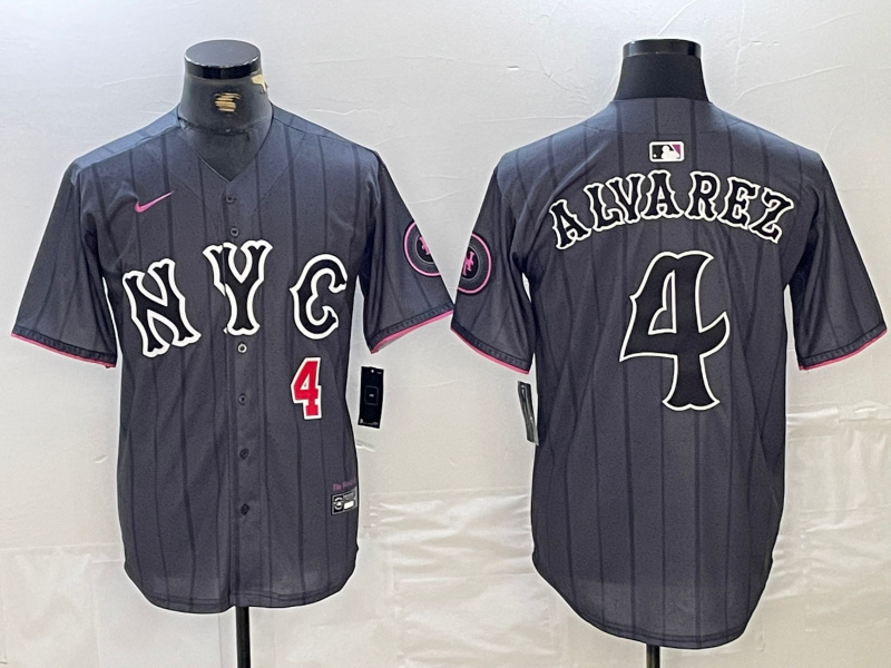 Men's New York Mets #4 Francisco Alvarez Graphite 2024 City Connect Limited Stitched Baseball Jersey 2 Men's New York Mets #4 Francisco Alvarez Graphite 2024 City Connect Limited Stitched Baseball Jersey 2