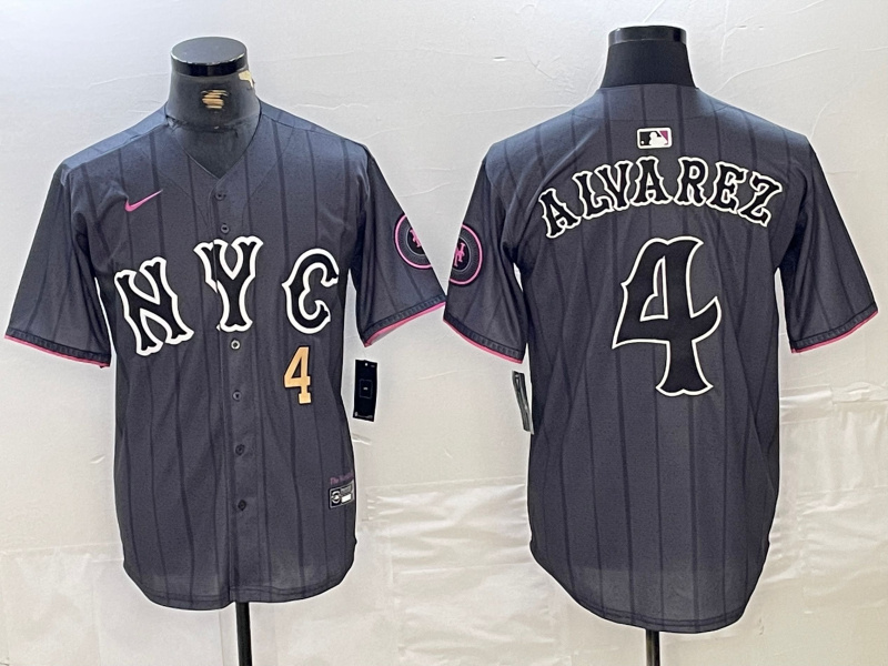Men's New York Mets #4 Francisco Alvarez Graphite 2024 City Connect Limited Stitched Baseball Jersey 5 Men's New York Mets #4 Francisco Alvarez Graphite 2024 City Connect Limited Stitched Baseball Jersey 5