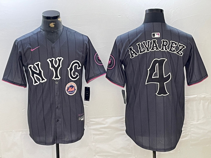 Men's New York Mets #4 Francisco Alvarez Graphite 2024 City Connect Limited Stitched Baseball Jersey Men's New York Mets #4 Francisco Alvarez Graphite 2024 City Connect Limited Stitched Baseball Jersey