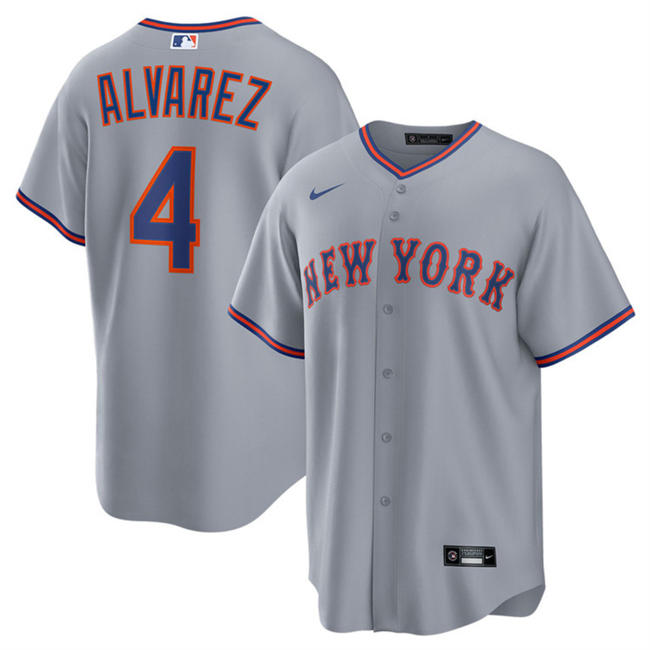 Men's New York Mets #4 Francisco Alvarez Grey 2025 Limited Stitched Baseball Jersey Men's New York Mets #4 Francisco Alvarez Grey 2025 Limited Stitched Baseball Jersey