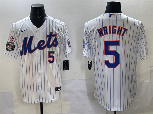 Men's New York Mets #5 David Wright White With Patch Stitched Baseball Jersey