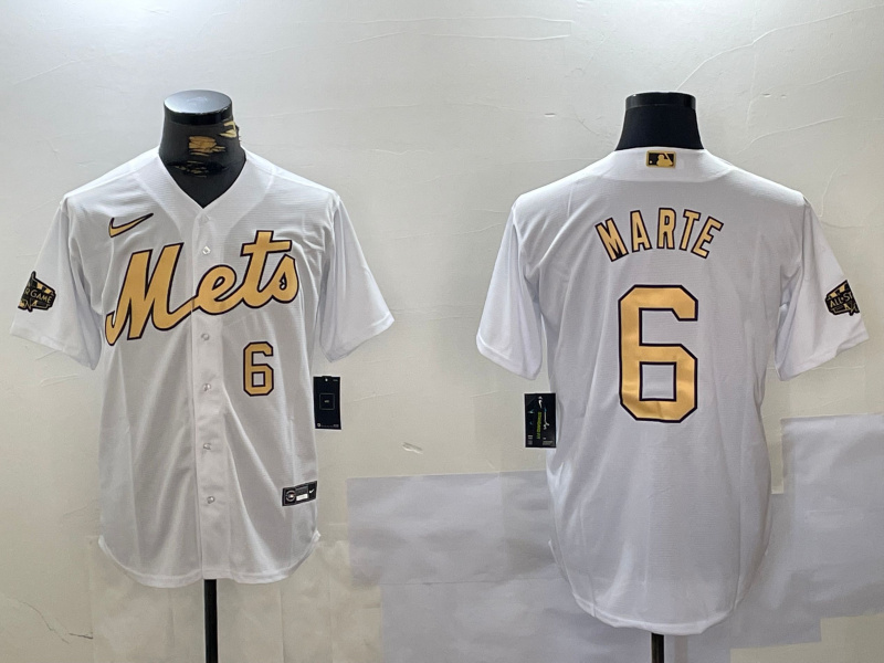 Men's New York Mets #6 Starling Marte 2022 All-Star White Cool Base Stitched Baseball Jersey 2 Men's New York Mets #6 Starling Marte 2022 All-Star White Cool Base Stitched Baseball Jersey 2