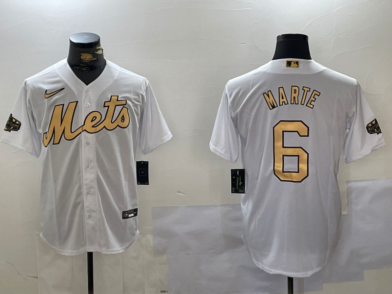 Men's New York Mets #6 Starling Marte 2022 All-Star White Cool Base Stitched Baseball Jersey 3 Men's New York Mets #6 Starling Marte 2022 All-Star White Cool Base Stitched Baseball Jersey 3