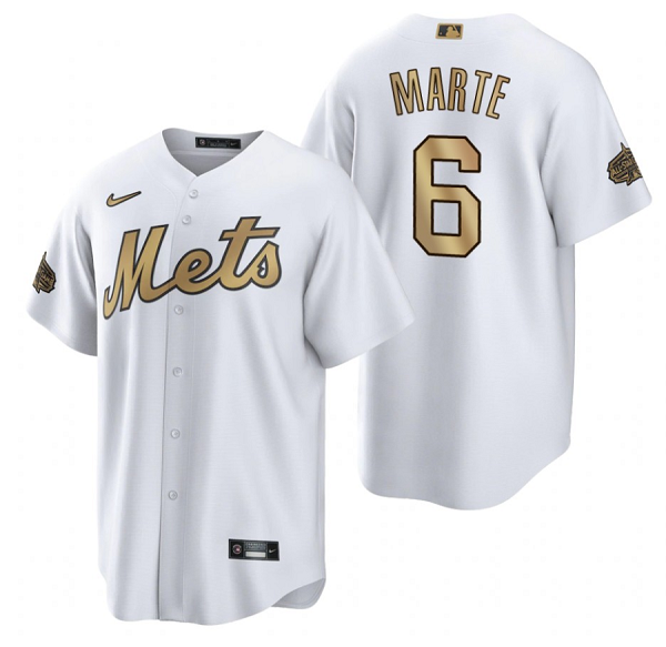 Men's New York Mets #6 Starling Marte 2022 All-Star White Cool Base Stitched Baseball Jersey Men's New York Mets #6 Starling Marte 2022 All-Star White Cool Base Stitched Baseball Jersey