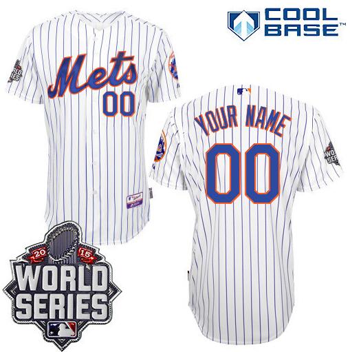 Men's New York Mets Authentic Personalized 2015 World Series Patch Home White Jersey Men's New York Mets Authentic Personalized 2015 World Series Patch Home White Jersey