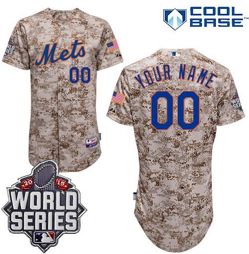 Men's New York Mets Authentic Customized Alternate Camo Baseball Jersey with 2015 World Series Patch Men's New York Mets Authentic Customized Alternate Camo Baseball Jersey with 2015 World Series Patch