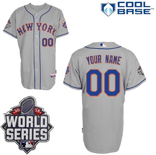 Men's New York Mets Authentic Customized Road Gray Jersey 2015 World Series Patch Men's New York Mets Authentic Customized Road Gray Jersey 2015 World Series Patch